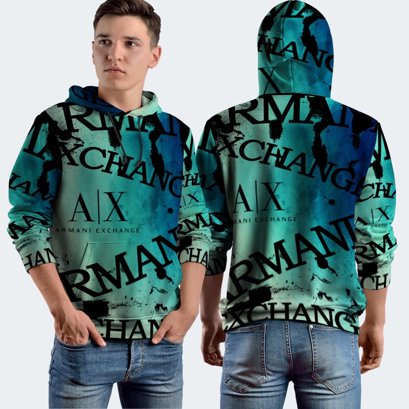Jaket Hoodie Fullprint EA7 Emporio Bahan Polyester Jersey