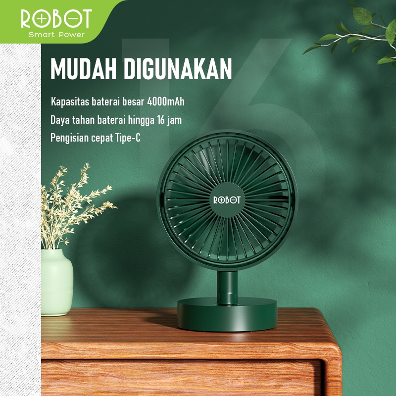 Kipas Portable ROBOT RT-BF18 4000mAh 6 Inches BISA DI CHARGE Oscillating Desktop Table USB Portable Fan