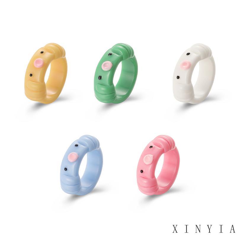 【Bayar di tempat】Cincin Bentuk Gurita Bahan Resin Warna Permen Untuk Wanita Cincin Clay Cincin Resin