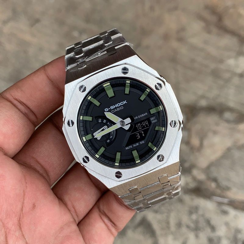 Jam Tangan G-Shock GA2100 GA-2100 Custom Strap dan Bezel Stainless Steel Silver 04