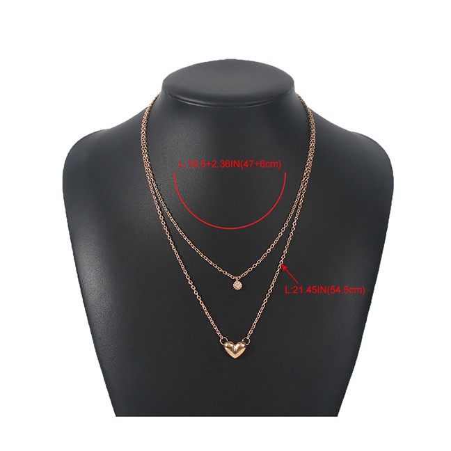 LRC Kalung Fashion Gold Color Alloy Diamond Double Heart P85751