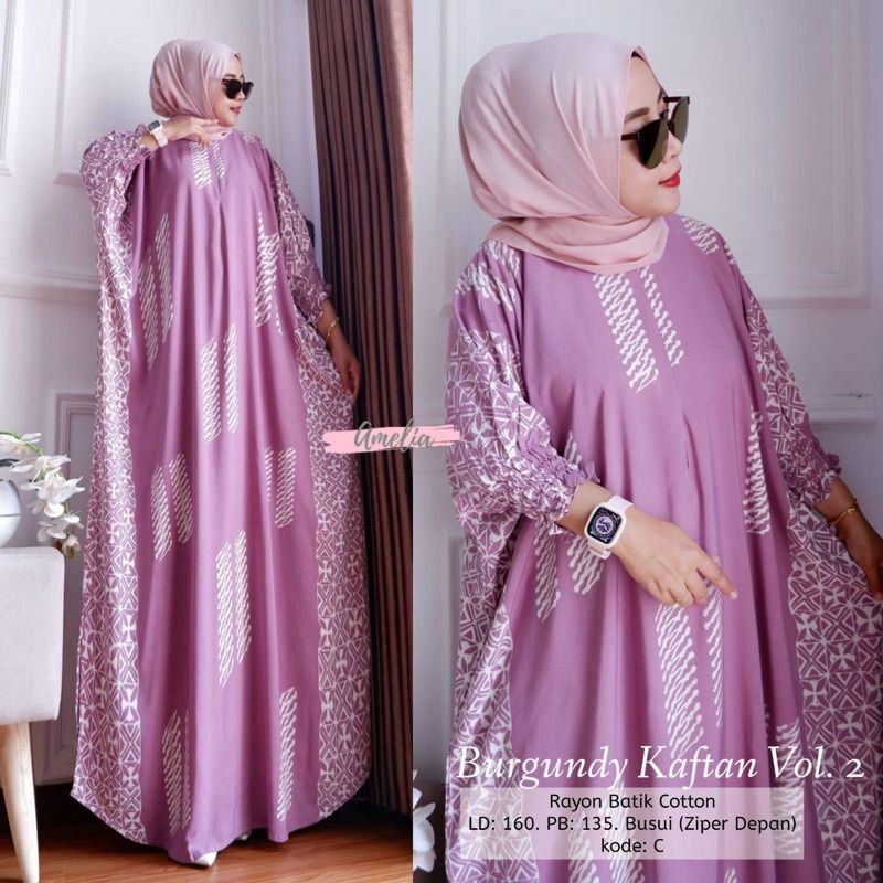 Burgundy Kaftan Batik Modern Metasha Green Pine Kaftan Size Jombo XXXXL Motif Cap Encim Warna Soft B