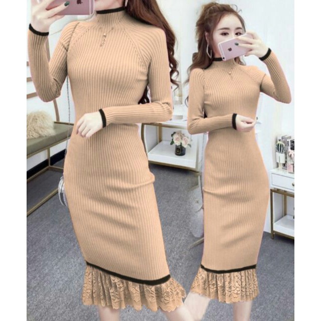 Dress Rajut Wanita LLeliaa / Dress Wanita Jaman Now / Midi Dress / Dress Rajut Murah