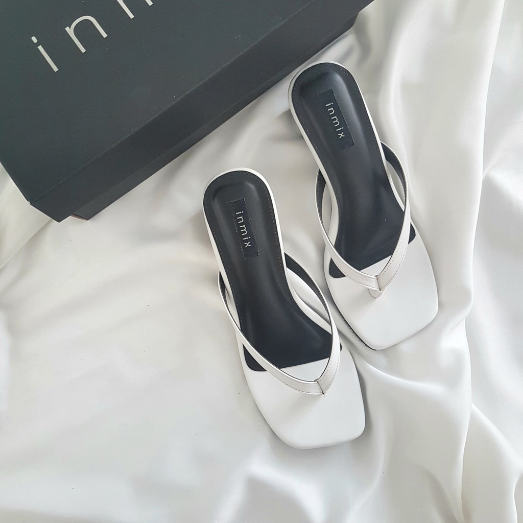 inmix - LYDIA - Premium Imported Material Sandal Jepit Hak 4cm - inmix Rubber Outsole-White