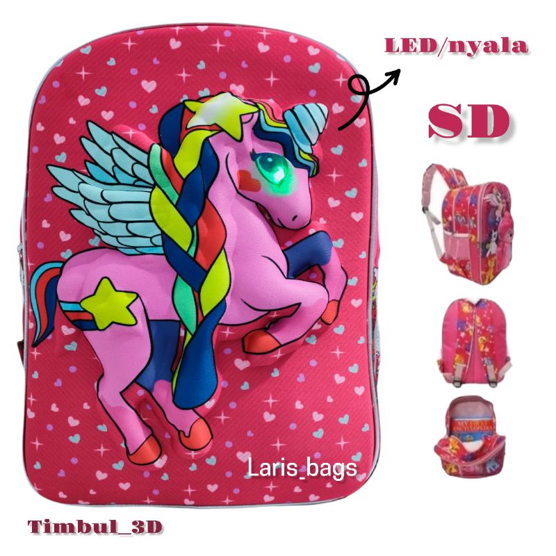 Tas sekolah anak pony LED SD/Tas sekolah anak unicon LED SD/Tas ransel anak pony SD LED/Tas ransel unicon LED SD/Tas anak perempuan LED/Tas anak murah/Ransel anak murah/Tas anak karakter lucu/Tas anak pony LED SD/Tas anak unicon LED SD/Tas anak timbul