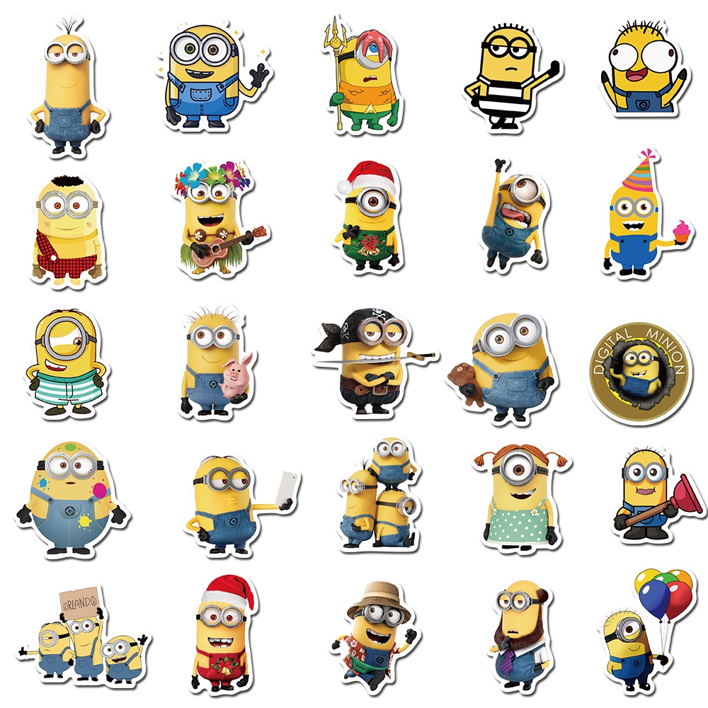 50pcs Stiker Graffiti Kartun Minions Anti Air Untuk Dekorasi Komputer / Handphone / Notebook / Koper / Helm