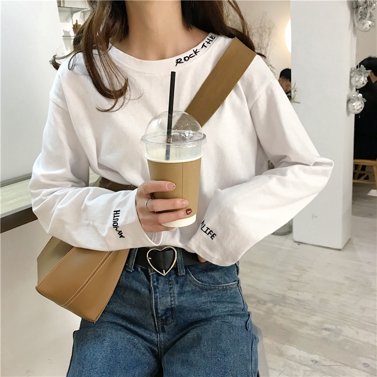  Kaos  T Shirt Lengan  Panjang  Casual Gaya Korea Warna  Putih  