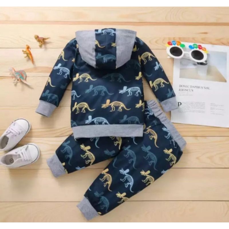 SETELAN SWEATER HOODIE DINO ANAK 1-5 TAHUN SETELAN HOODIE DINO ANAK LAKI-LAKI PEREMPUAN TERBARU