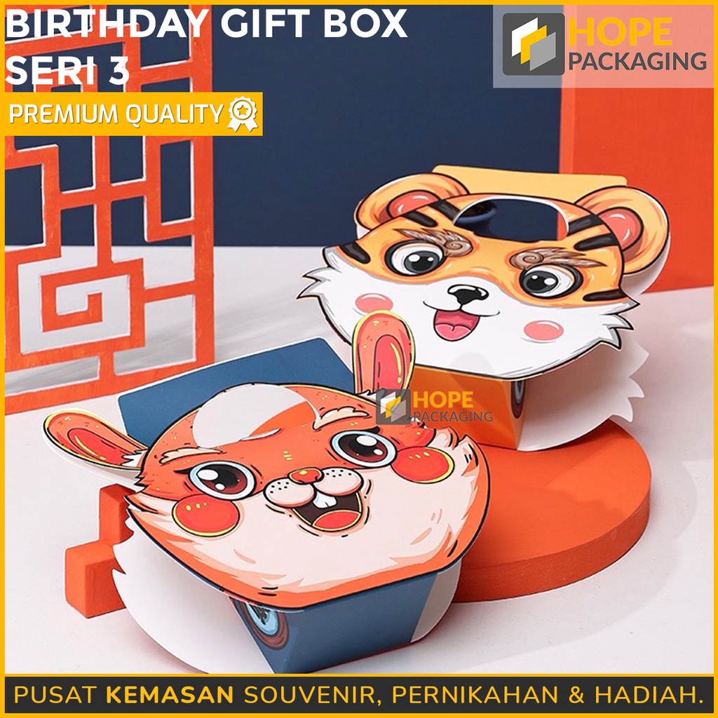 [ 5 PCS ] Bentuk 3d Karakter Animal seri 3 Kotak Kemasan Souvenir / Kotak hadiah  Untuk Souvenir Ulang Tahun / Happy birthday / ultah