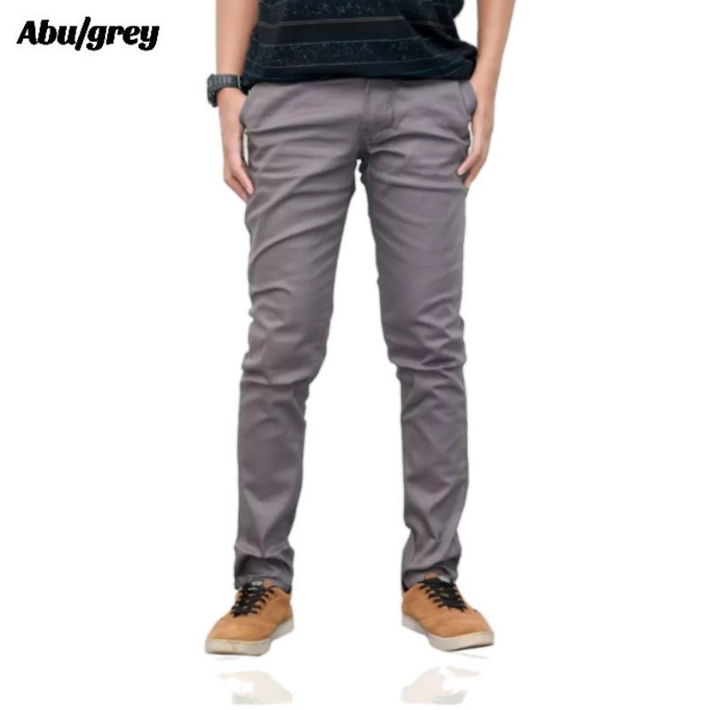 Celana Panjang Reguler Chino/Cino/Chinos Pria/Cowok Standar - Krem(Cream)/Abu(Grey)/Hitam(Black)