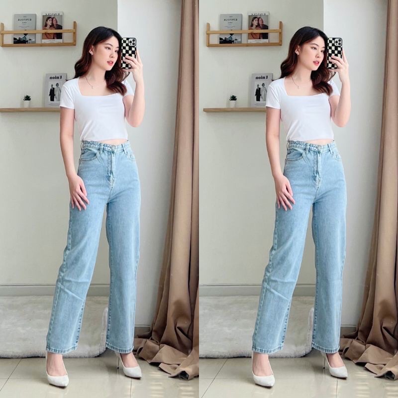 Celana Jeans Panjang Wanita Import Loose Jeans Celana Jeans High Waist (3505)