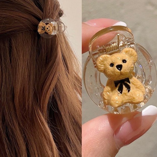 JEPIT RAMBUT ANAK DEWASA MINI KOREA LUCU - Jepit 3D Double Little Bear Mini Acrylic Hair Claw Clips for Girls Kids Bobby Pin Small Hairpin 1 Pc - Jepitan Little Bear - Jepit Rambut