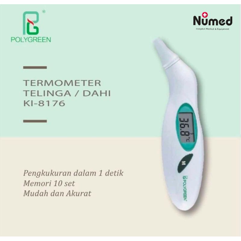 Thermometer Polygreen KI 8176 Termometer Digital Infrared 2in1 Dahi &amp; Telinga Original Polygreen KI-8176