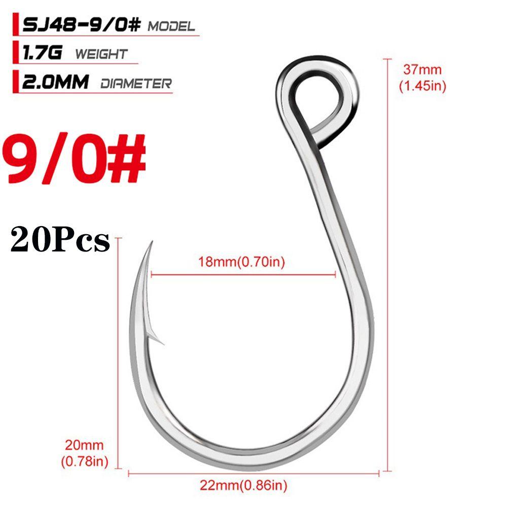 SOLIGHTER 20Pcs Durable Fish Bait Perforated Fly Fishhooks Fishing Hooks Barbed Sharp High Carbon Steel 6#-11/0# FishHook