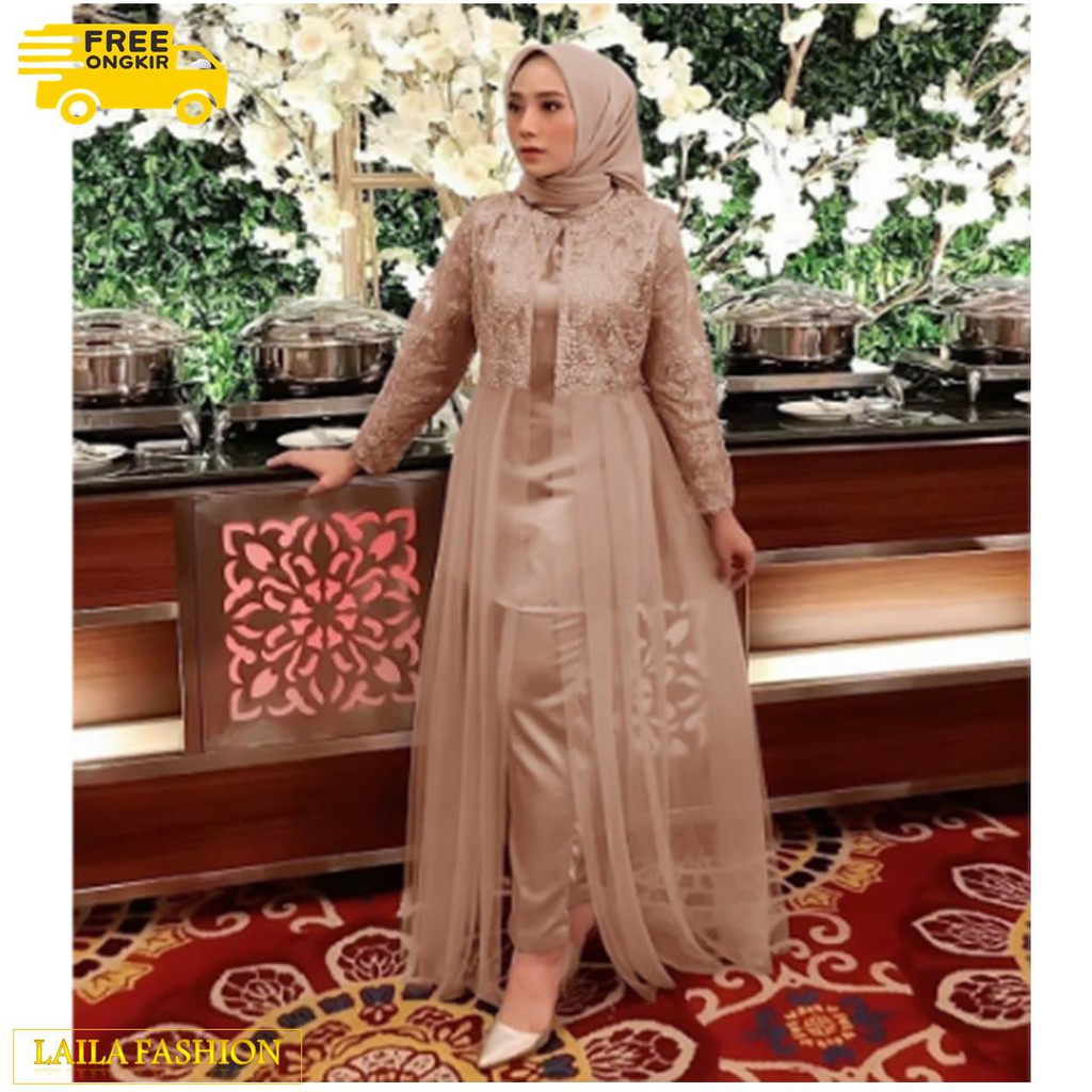 2021 Fashion Wanita Terbaru Import Setelan Tunik Attelier Brukat Model Akerbay Kekinian Pesta Mewah