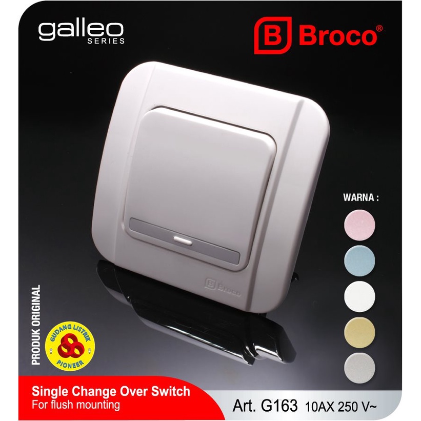 Broco Saklar Engkel Hotel 1G 2W Galleo G163 White Single 1 Gang 2 Way