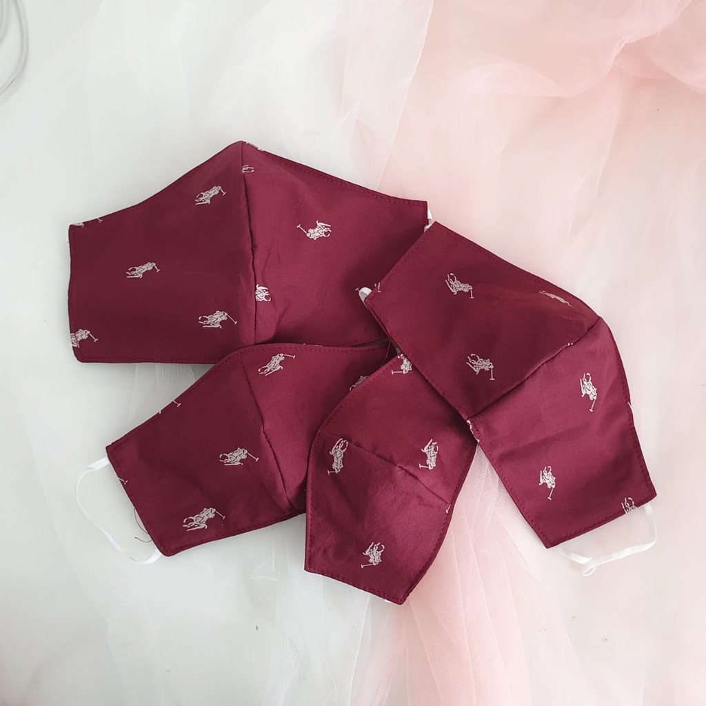 MASKER COUPLE 3 LAPIS. BIG SIZE/ DEWASA/ ANAK/ BATITA. Motif Polo Maroon
