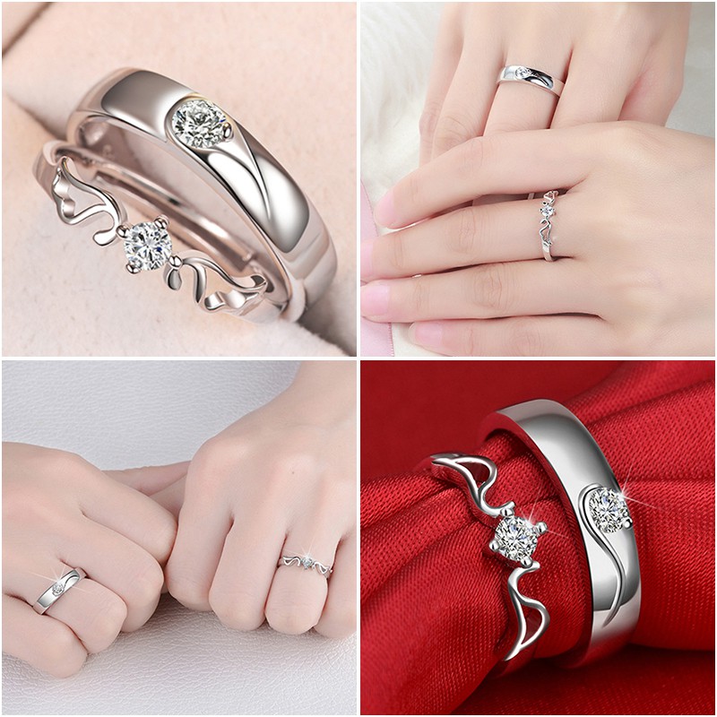 2pcs / Set Cincin Sterling Silver Dapat Disesuaikan Untuk Pasangan