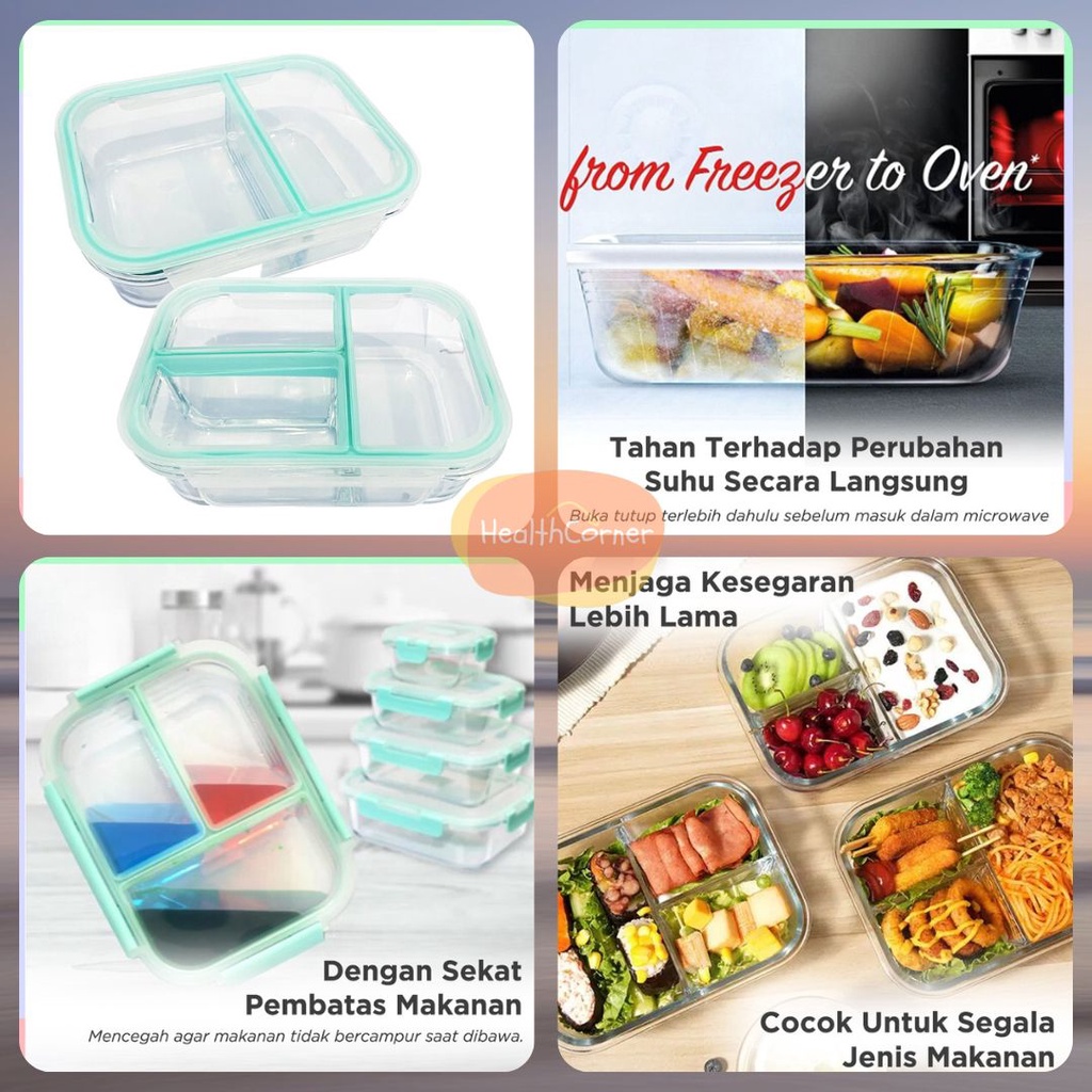 GOTO Walrus Lunch Box Set Kotak Tempat Penyimpanan Makan Bekal / Glass Lunch Box