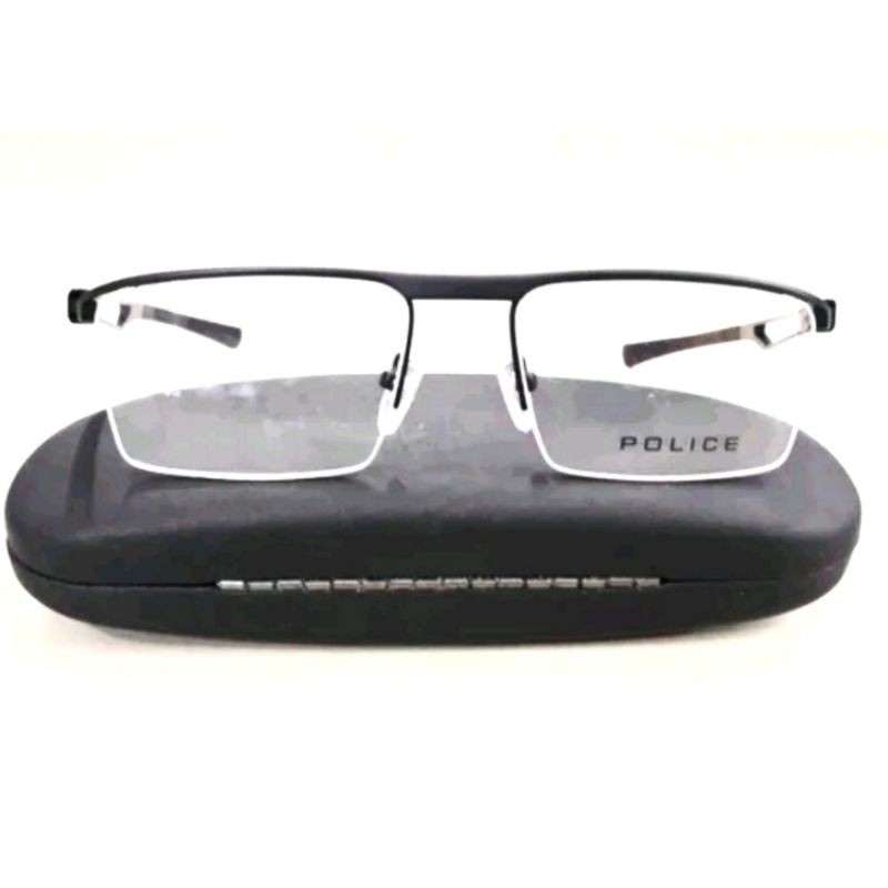 Kacamata Frame Minus Pria Wanita Police C1 Titanium Half Sporty - Black