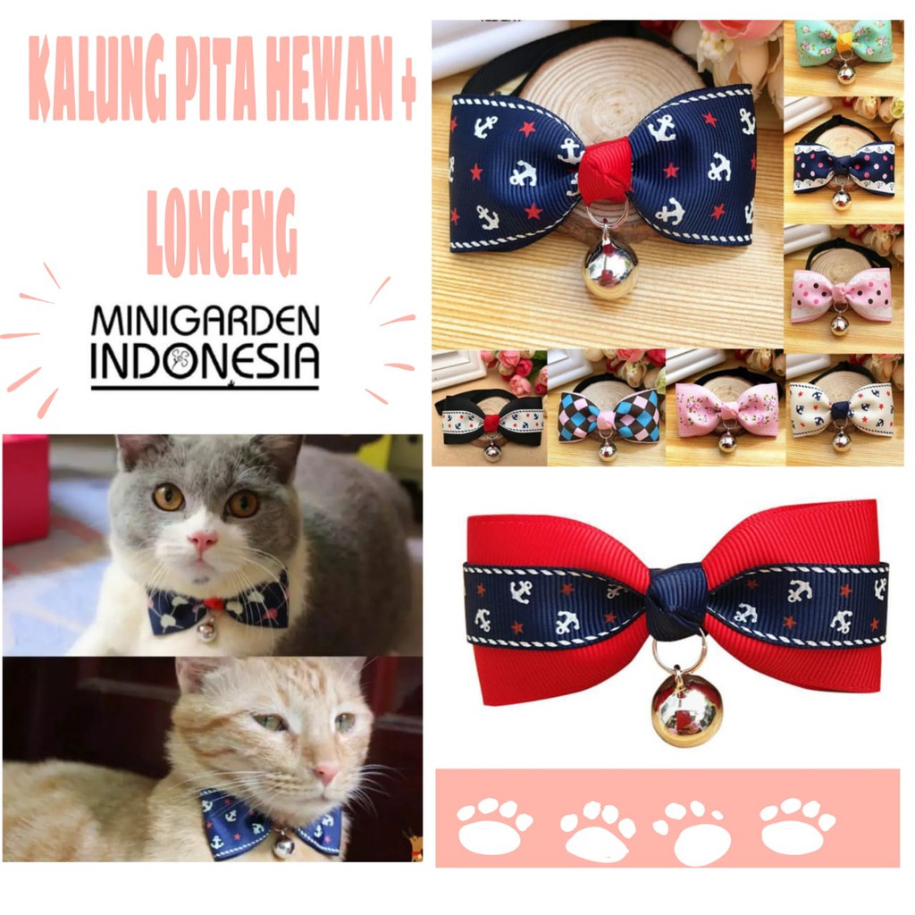 KALUNG PITA LONCENG MOTIF pet collar model dasi kalung anjing kalung kucing rantai bell adjustable pet accessories