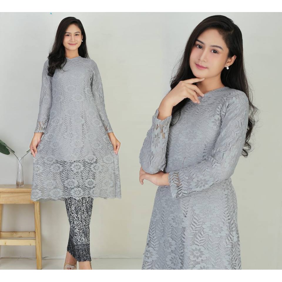 Atasan Kebaya Modern Brokat Longcape / Tunik Brukat White Dan Waran Lainnya