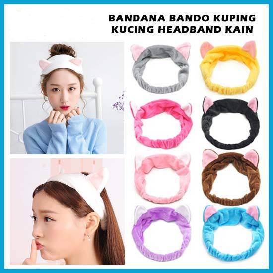 Bandana Bando Korea Import Headband Kain Karet Motif Kuping Kucing Telinga Kelinci Kepala Rambut