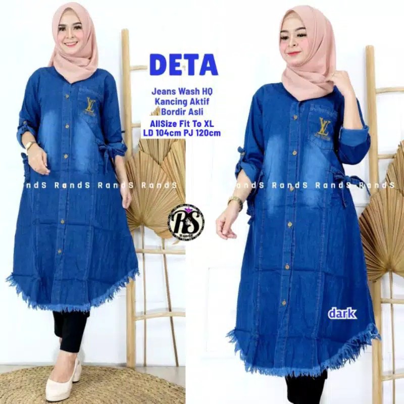 DETA LONG TUNIK • Jeans • Ld. 110 Cm Pj. 120 CM • Kancing Aktif • GBM