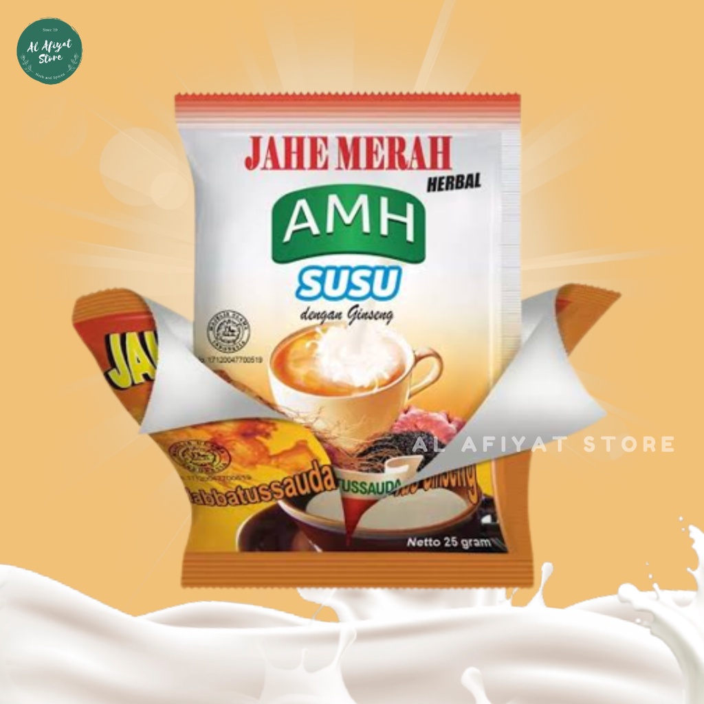 

Susu Jahe Merah AMH | Jahe Merah Susu dengan Ginseng dan Habbatussauda | Per/Sachet