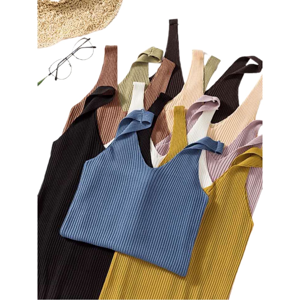 Feminin Tank Top Wanita Polos Vest Rajut Tengktop Wanita Tanktop Korean-2