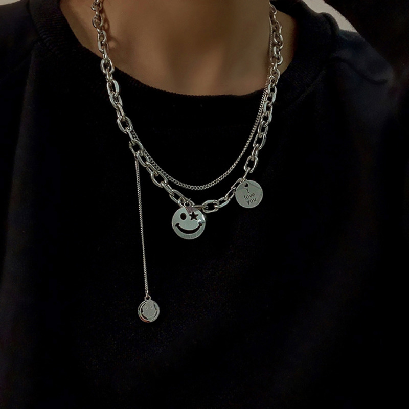 Smiley Chain Necklace Accessories Trendy Hip Hop Street Pendant