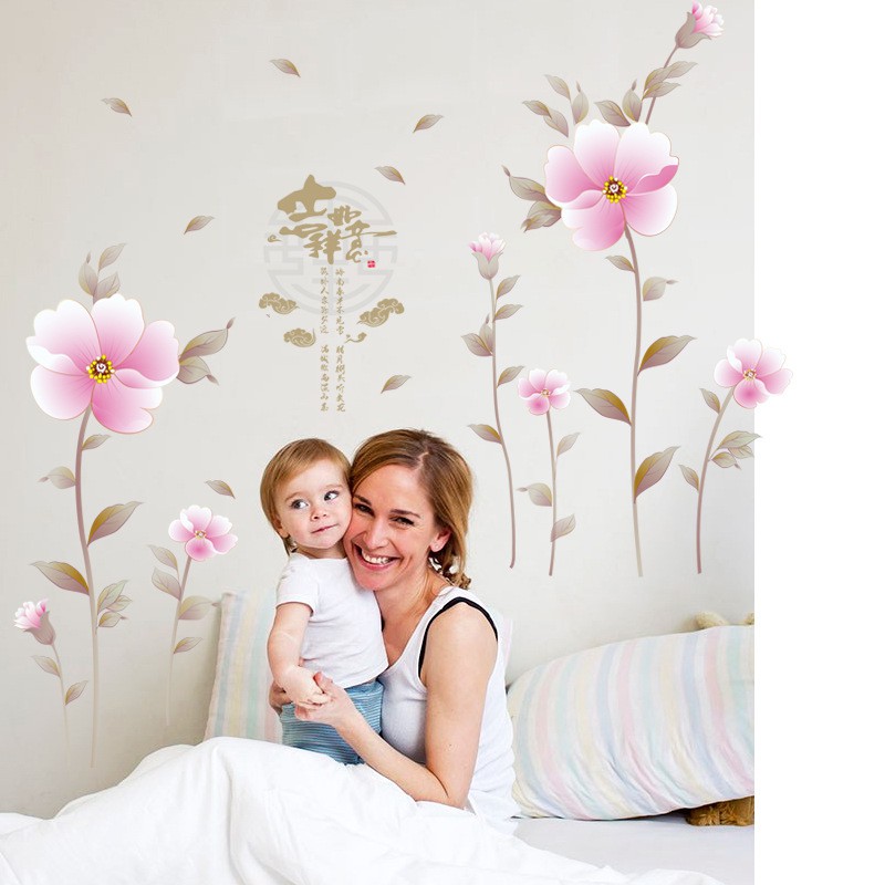 RELIZA WALLSTICKER BUNGA PINK FLOWERS HOME DECOR HIASAN DINDING