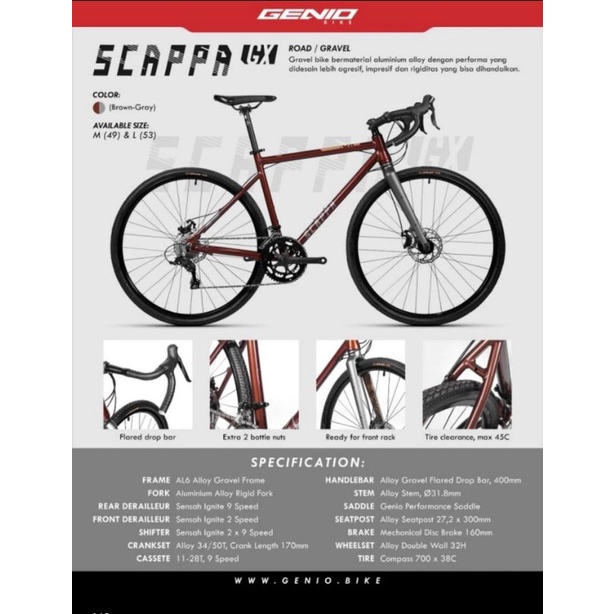 Road bike Gravel Genio Scappa GX by UNITED alloy 9 speed sepeda balap