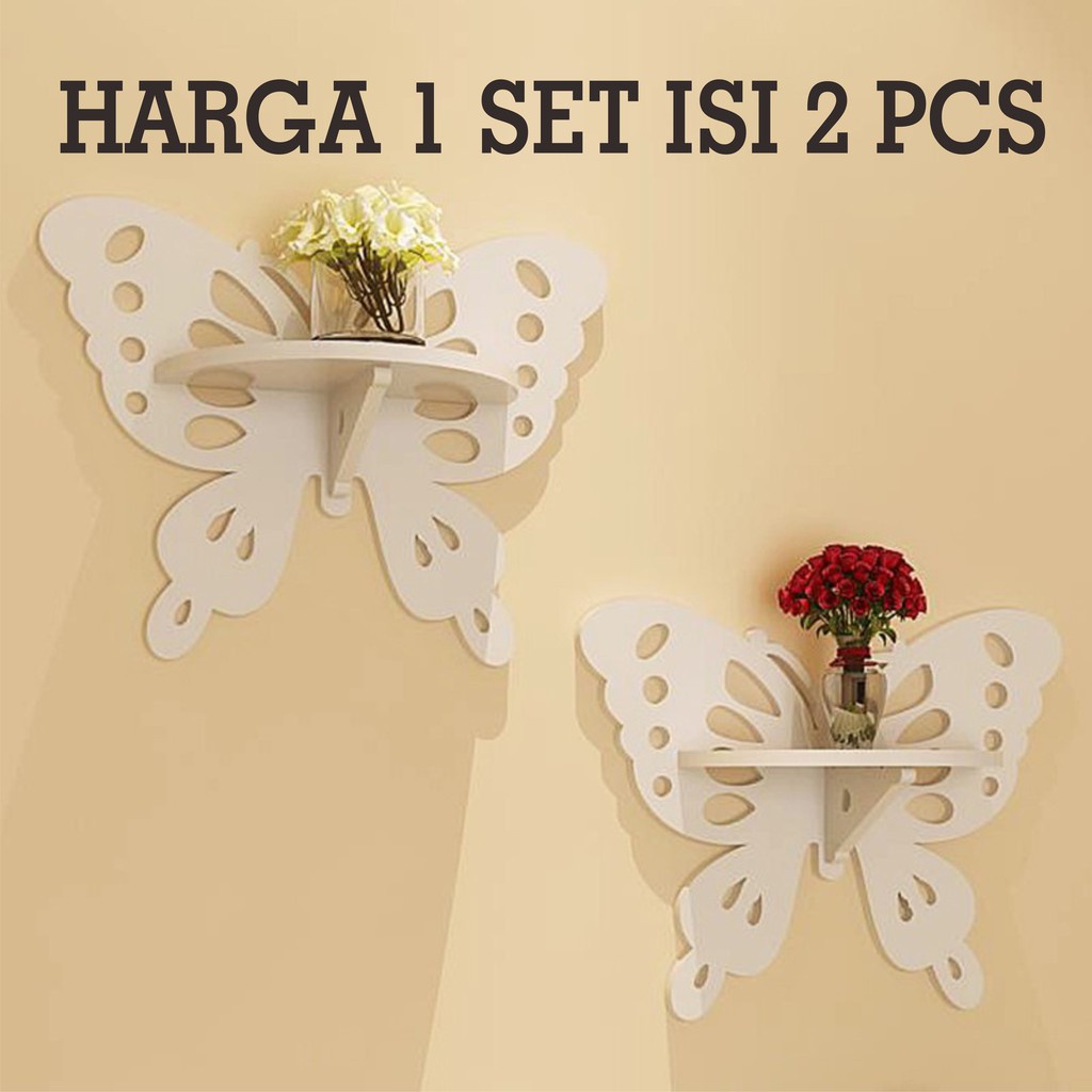 [ 1set isi 2 ] Kupu Kupu Decorative Rack Rak Shabby Chic Vintage Dekorasi Pajangan Bunga