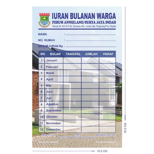 

KARTU IURAN WARGA CUSTOM NAMA, ALAMAT DAN LOGO