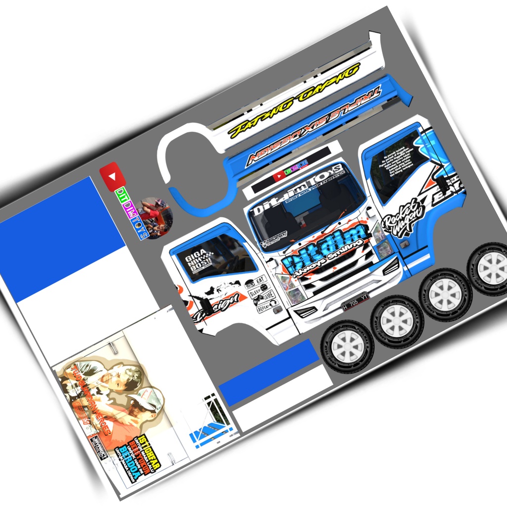 stiker pola miniatur truk oleng ukuran besar 48x32 cm