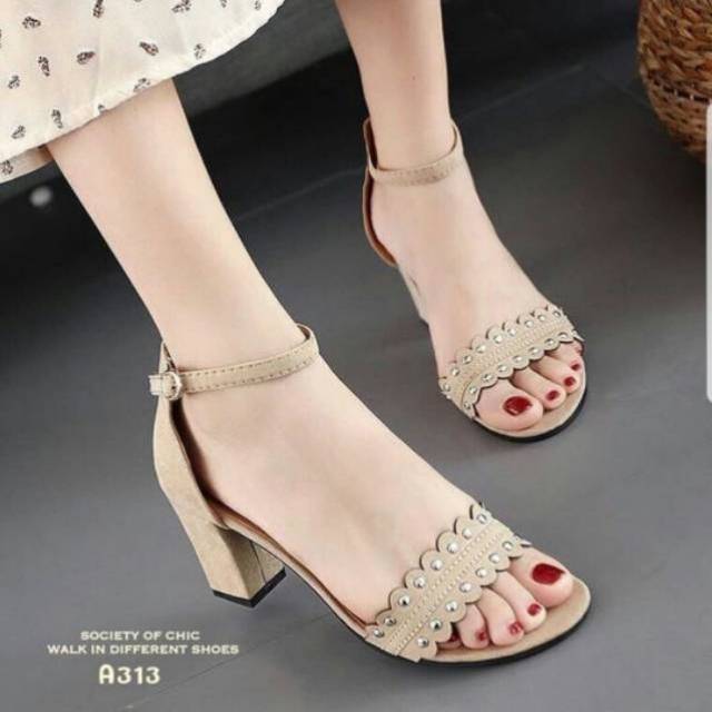 ABBUSHOES Jm 02 Heels Tahu Mutiara Bahan Suede 7cm