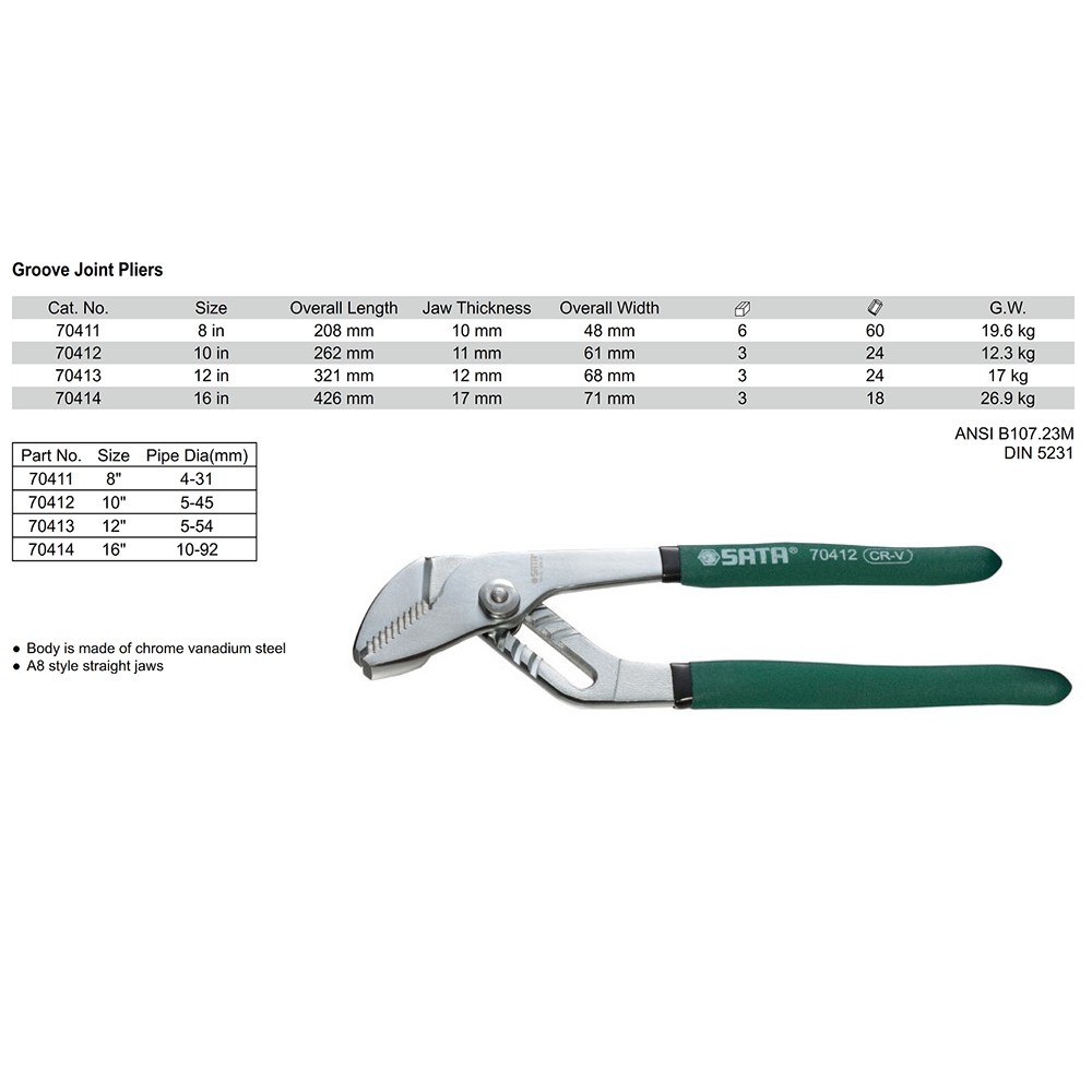 Tang Beo 10 Inch - Groove Joint Pliers 70412 SATA TOOLS