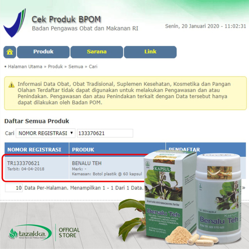 Obat Kanker | Obat Tumor | Obat Kanker Payudara Herbal BENALU TEA Tazakka isi 60 Kapsul | HALAL BPOM