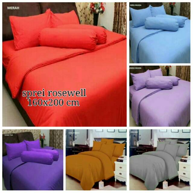 Sprei Queen Rosewell Polos Katun Microtec Ungu Muda Ungu Tua Merah Biru Muda Abu-Abu Coklat 160x200