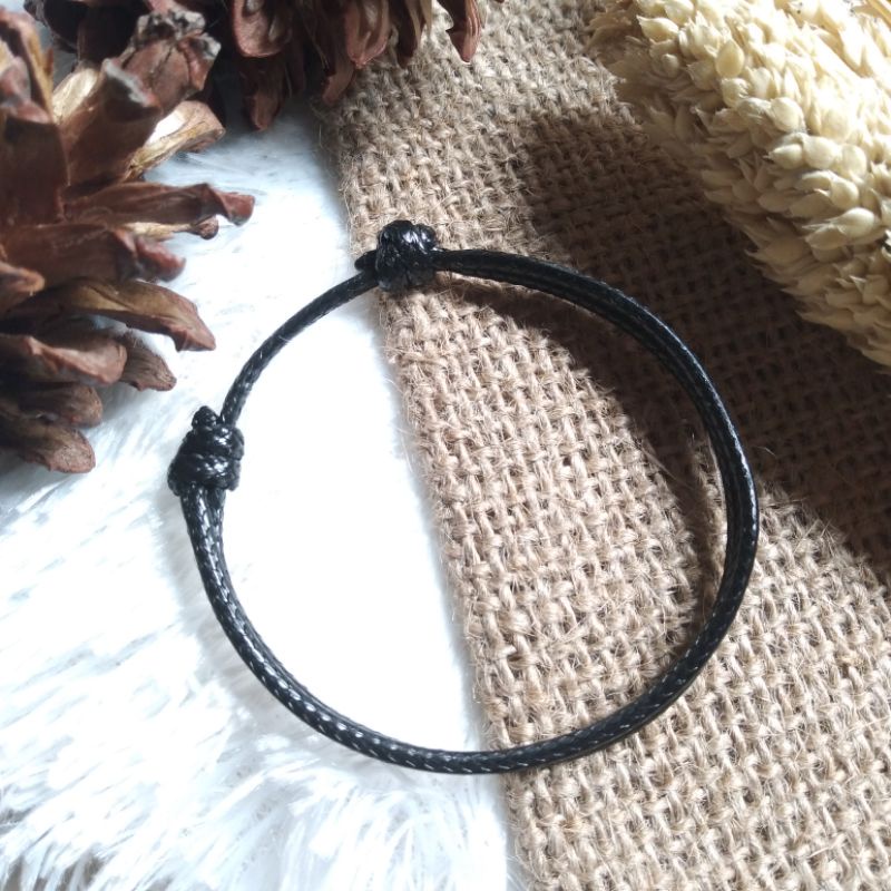 Gelang Pria Wanita Hitam Polos Simple Tali Korea Waterproof Anti air