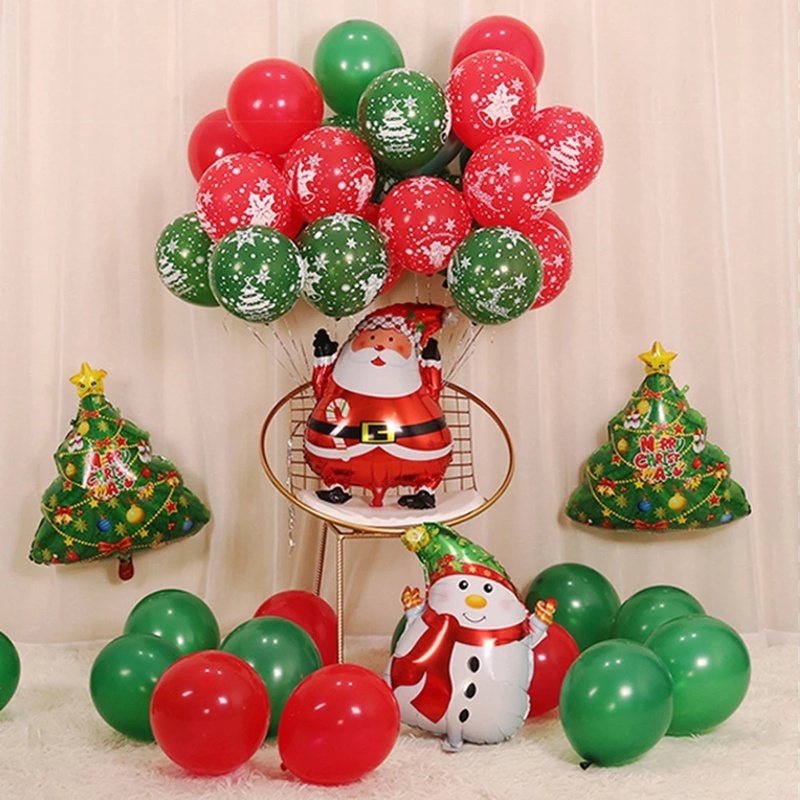 10Pcs Pack Red and Green Color Christmas Latex Print Balloons/ CHristmas Decorations for Santa Claus