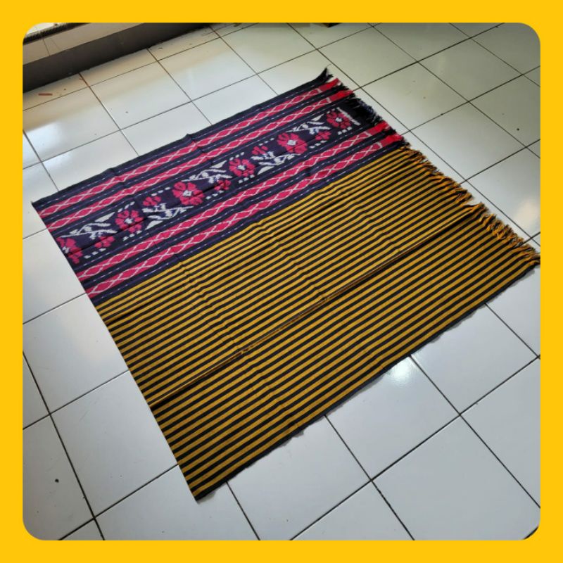 Kain Tenun Motif Salur Warna Kuning mix bunga mawar merah kain batik lurik bahan dress baju kerja ka