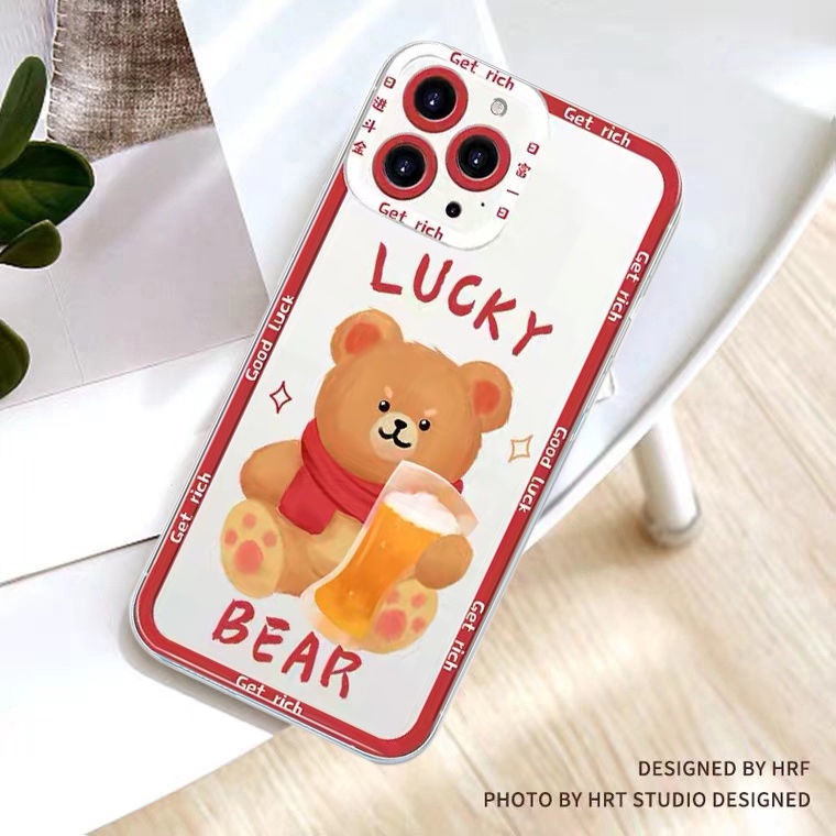 Soft Case Silikon TPU Transparan Motif Beruang Keberuntungan Untuk Iphone 12 13 SE 6 6S 7 8 Plus X XS XR 11 Pro Max