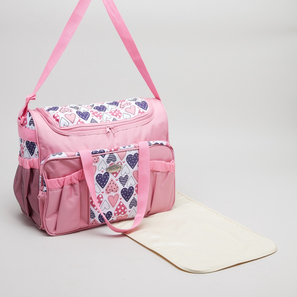 Babyshop Juniors Heart Printed Diaper Bag With Zip Closure - Large