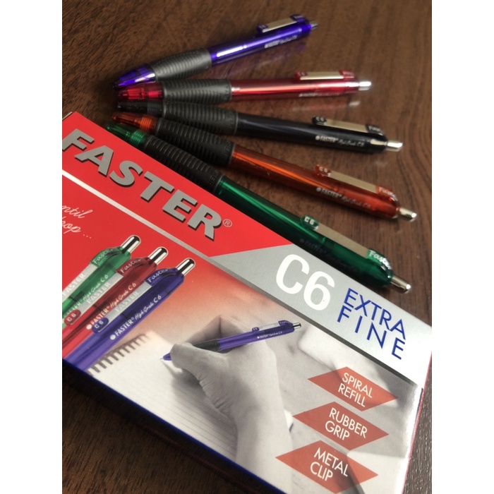 

MURAH Ball Point Retractable C6 Hitam / bolpen FASTER (12 Buah)