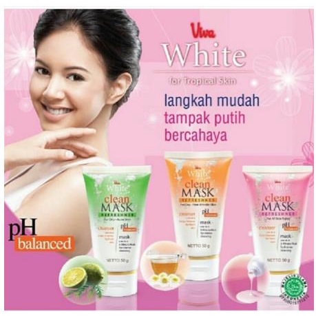 ^ KYRA ^ Viva Masker Wajah White Clean Mask Refreshner For Oily Or Acne Skin Cleanser - Netto 50 gr