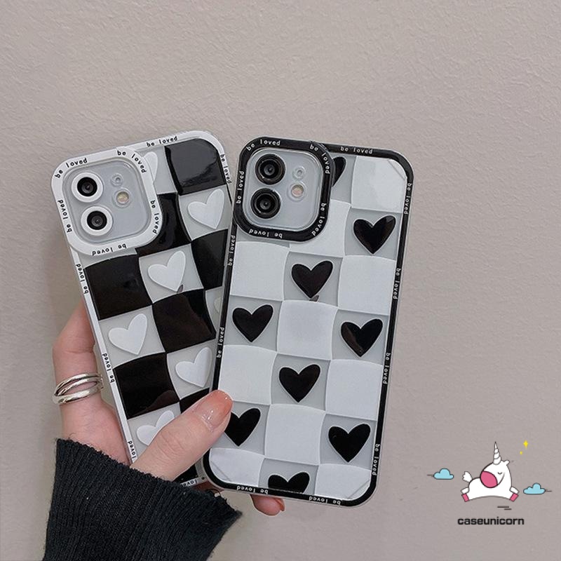 Soft Case Tpu Motif Kotak-Kotak Hati Tahan Banting Untuk iPhone 11 12 13 pro Max 6 6s 7 8 plus X XR XS Max SE 2020