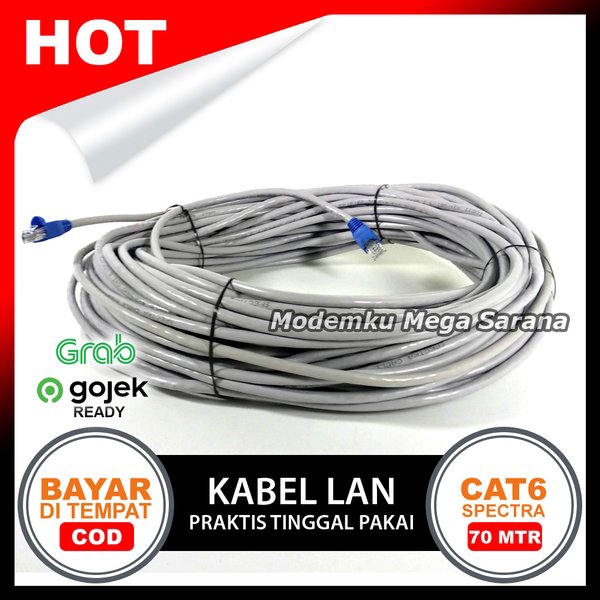 Kabel LAN 70 Meter UTP CAT6 Spectra &amp; RJ45 Straight - Tinggal Pakai