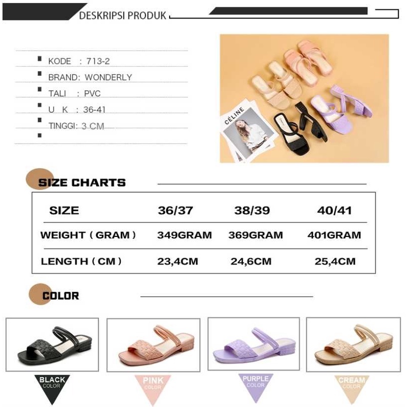 713-2 [WONDERLY] Sandal Wedges Jelly Wanita | Sendal Selop Karet | Sepatu Tali Kepang | Sepatu Tali Rajut | Sandal Kondangan | Sandal Wedges Kondangan